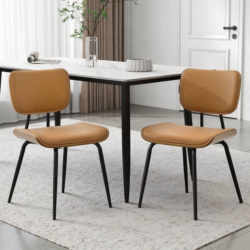 Faux Leather Upholstered Dining Chairs Set of 2/4 - 33.5"H x 19.3"W x 23"D - Set of 2 - Brown-PU back