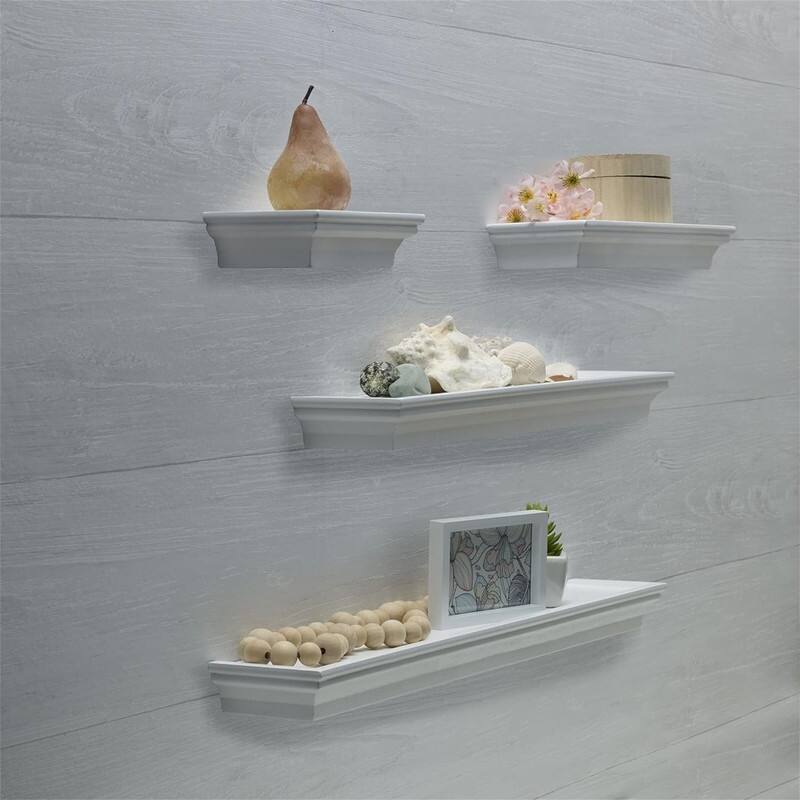 Floating Wall Shelves for Bedroom Set of 4, White, 4 Count - 4.33"D x 24.61"W x 5.12"H - White