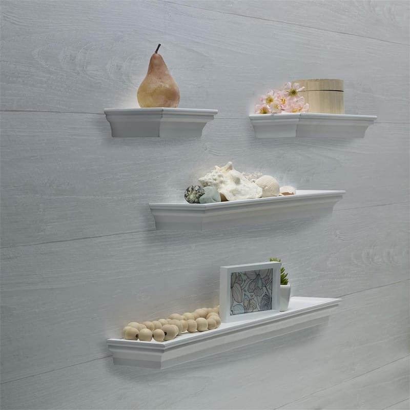 Floating Wall Shelves for Bedroom Set of 4, White, 4 Count - 4.33"D x 24.61"W x 5.12"H