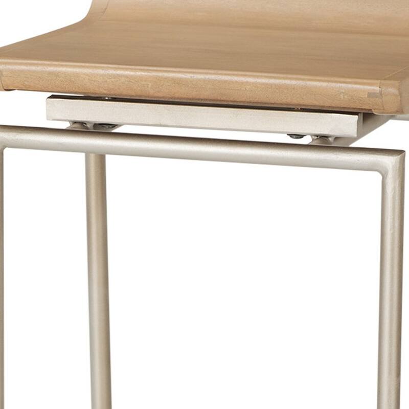 HomeRoots 31" Natural and Silver Solid Wood and Iron Low Back Bar Height Bar Chair