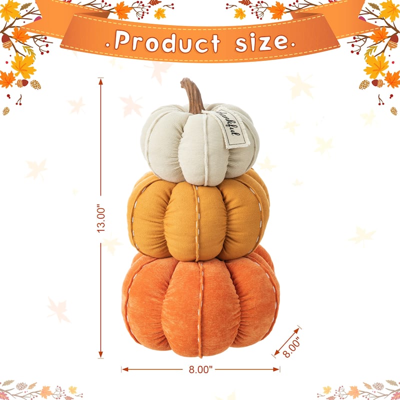 Glitzhome 13"H Fall Stacked Fabric Pumpkin Thanksgiving Table Centerpieces Decor