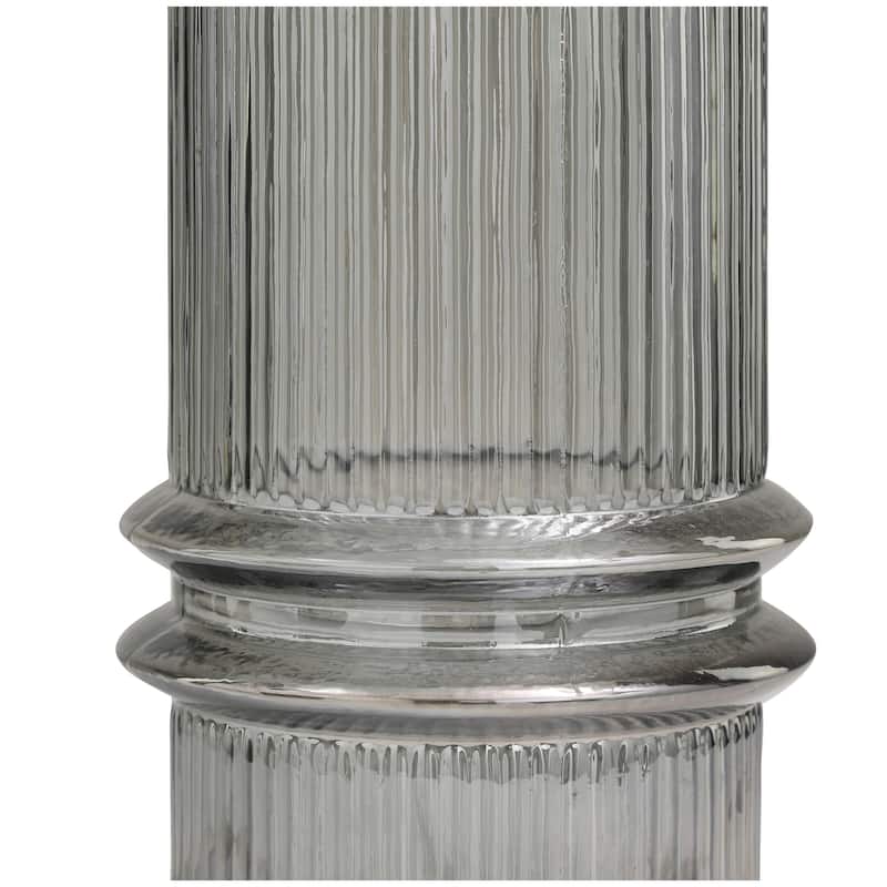 Glass Wide Ribbed Candle Holder with Fluted Center - Gray - Roche River Decor - 9"W x 9"L x 12"H