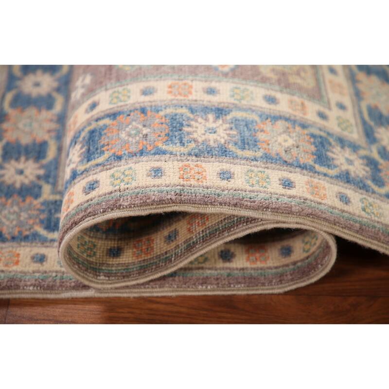 Geometric Kazak Oriental Accent Rug Hand-Knotted Beige Wool Carpet - 2'8"x 3'10"