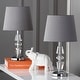 preview thumbnail 2 of 5, SAFAVIEH Lighting 15-inch Crescendo Grey Shade Tiered Crystal Table Lamp (Set of 2) - 9"x9"x16" - 9"W x 9"D x 16"H