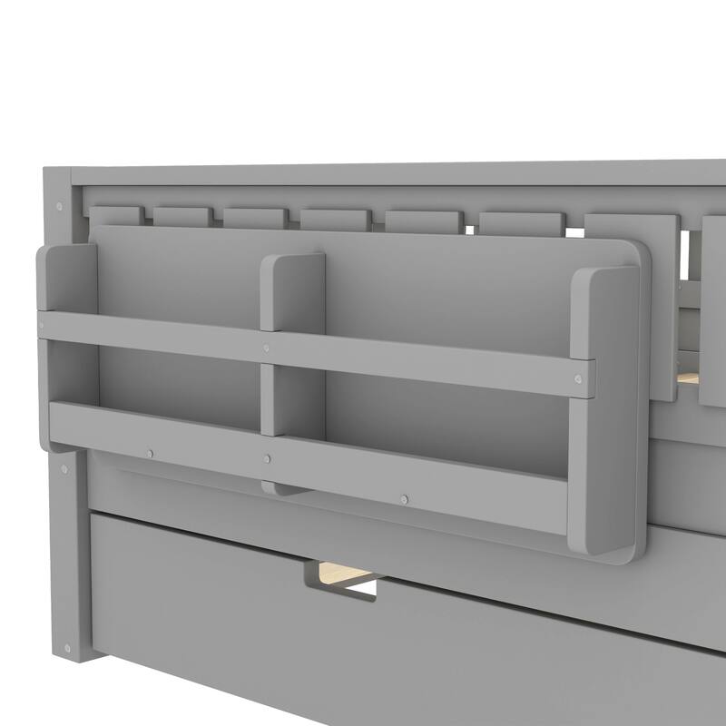 Full/Twin Loft Bed with Bookshelves, Safety Stairs & Trundle