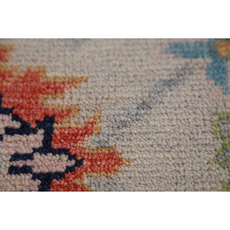 All-Over Geometric Oushak Indian Area Rug Hand-Knotted Wool Carpet - 9'0" x 11'11"