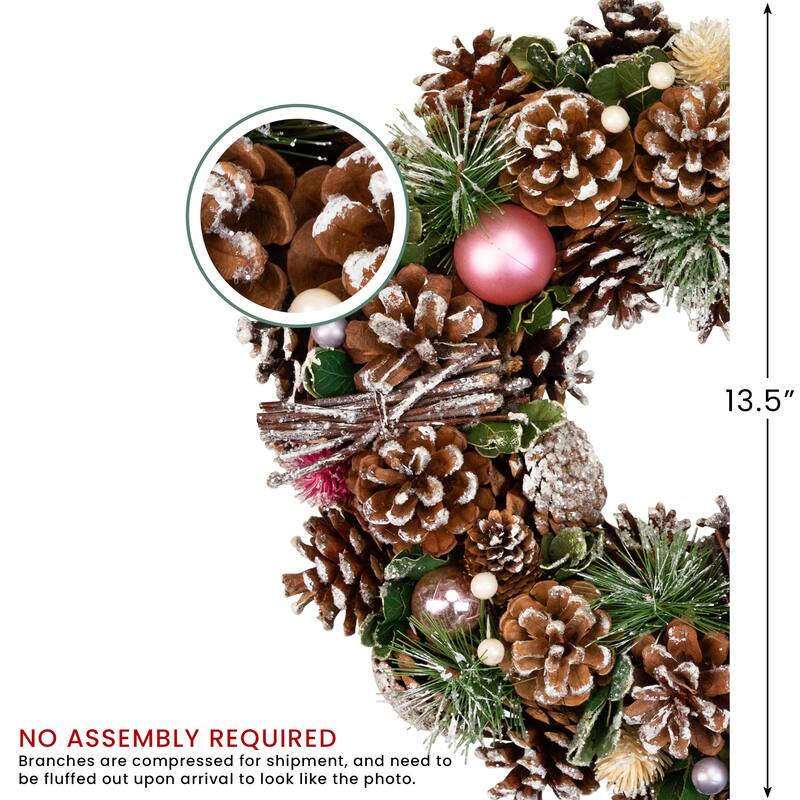 Pinecone, Twig and Thistle Frosted Artificial Christmas Wreath - 13.5" - Unlit