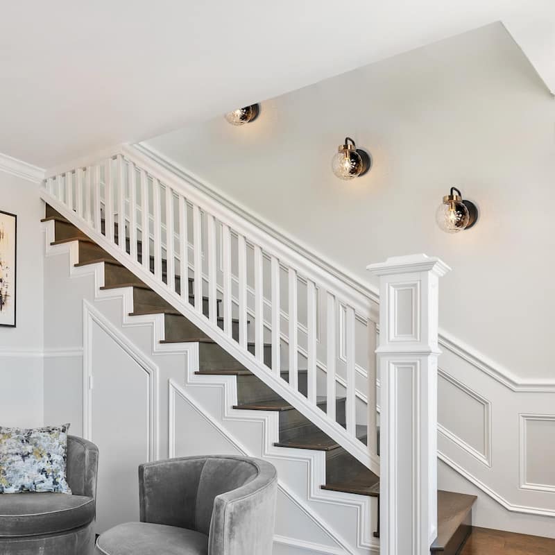 Modern Farmhouse Black Gold 1-Light Wall Sconces Globe Bathroom Vanity Lights - Light fixture: W 5" x D 8" x H 7.5"