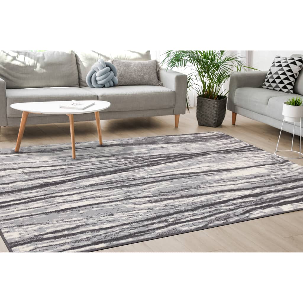 Florence Collection - Cream/Grey Modern Contemporary Rug - 4'7" x 6'7"