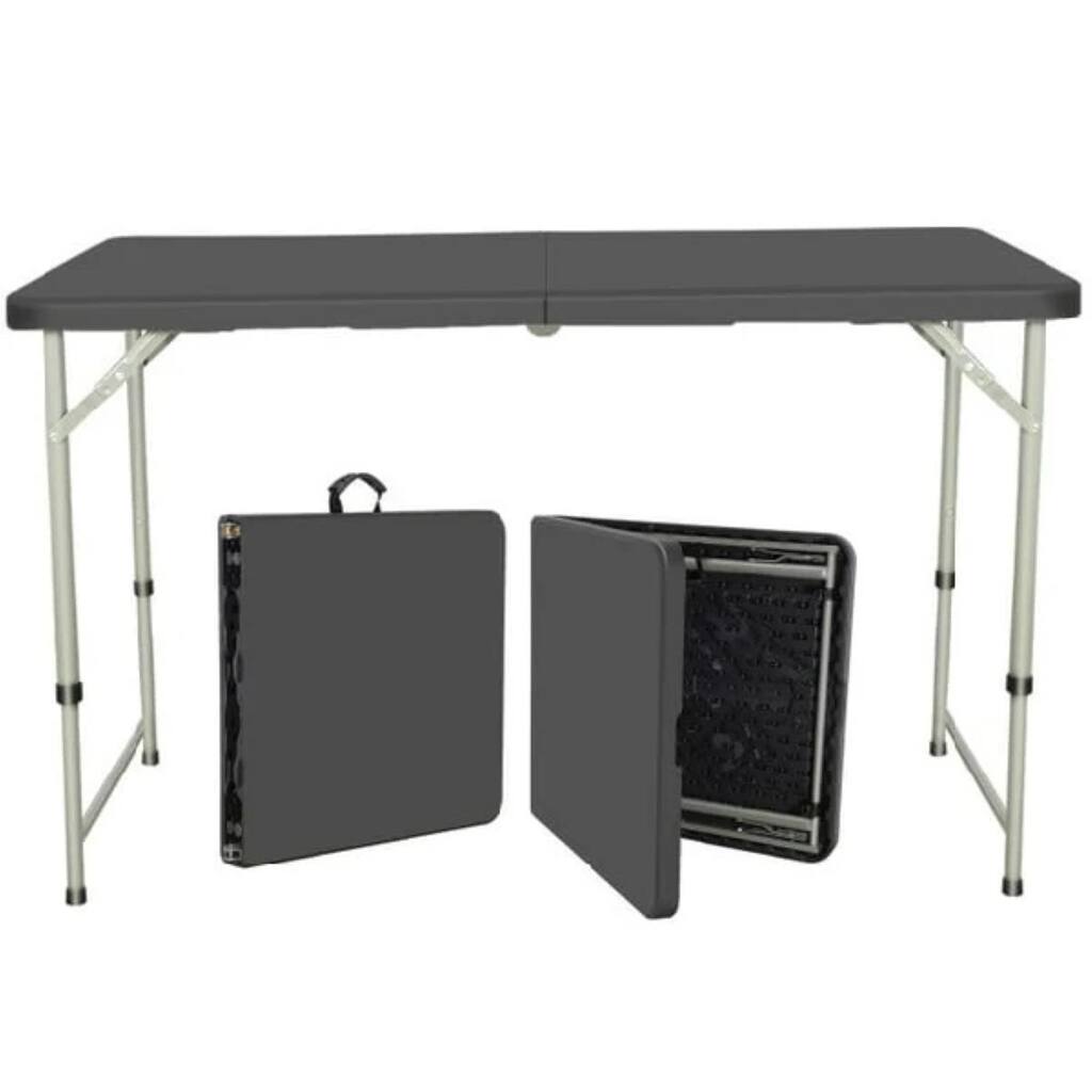 4ft Folding Table, Adjustable Height Camping Table, Black