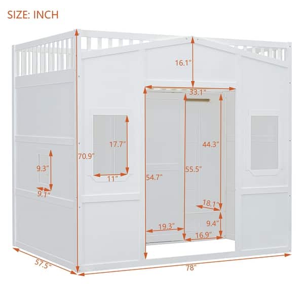 dimension image slide 1 of 2, Full Size House Loft Bed With Ladder and Wardrobe, Stability, White