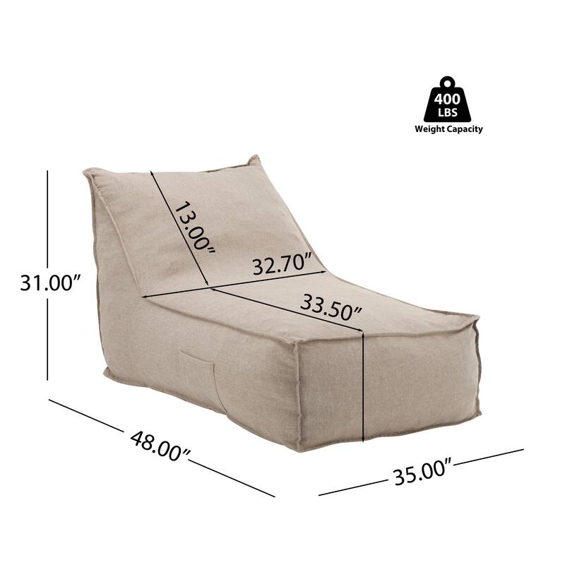 Roomfitters Perry Outdoor Bean Bag Lounge Chair with Water Repellent Fabric, Half Length Design, Beige