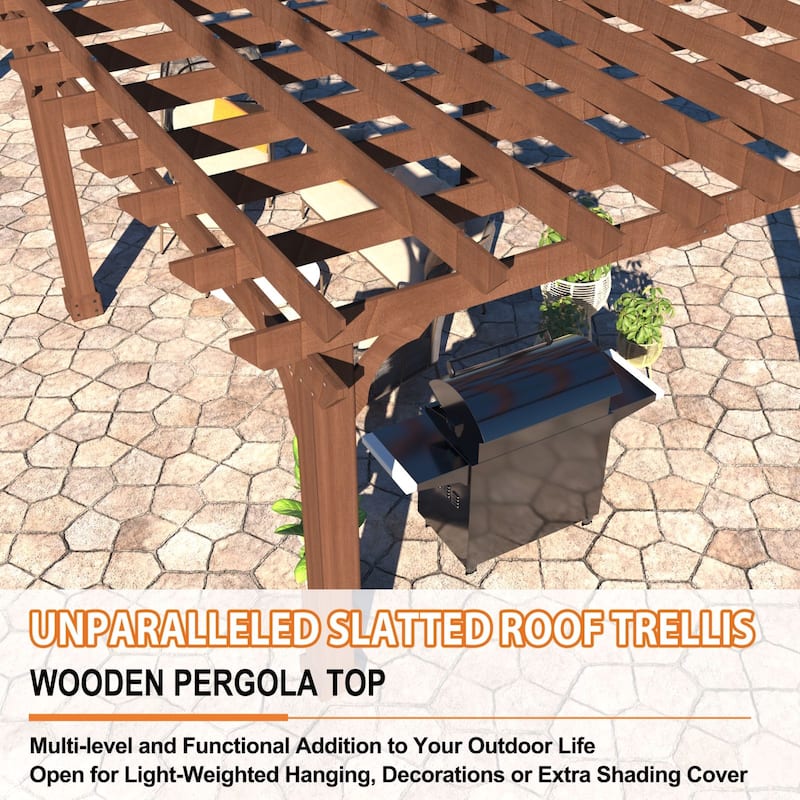 VEIKOUS Outdoor Cedar Wood Pergola Gazebo Kit with Flat Roof Trellis for Patio, Deck, Garden and Backyard