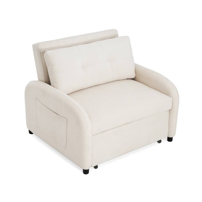 Cotton Linen 3-in-1 Sleeper Sofa Chair with Storage Pocket and Pillow