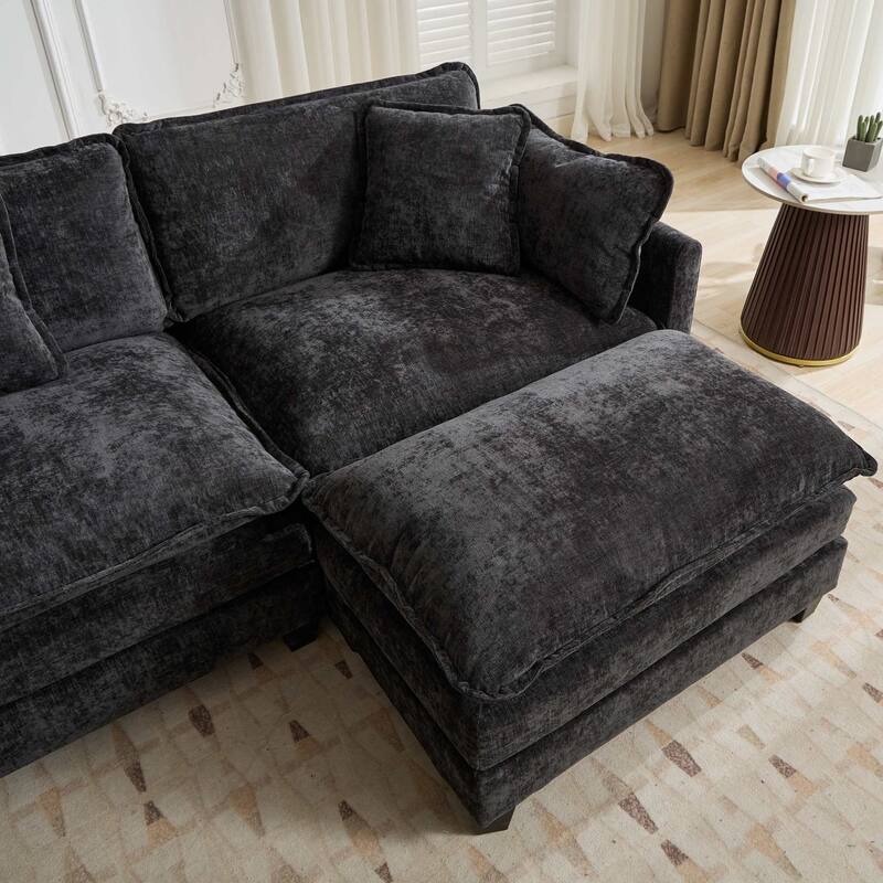 Roomfitters Large Upholstered 4-Seater Sofa with Plush Cushions and Pillows, Modern Cloud Couch for Living Room