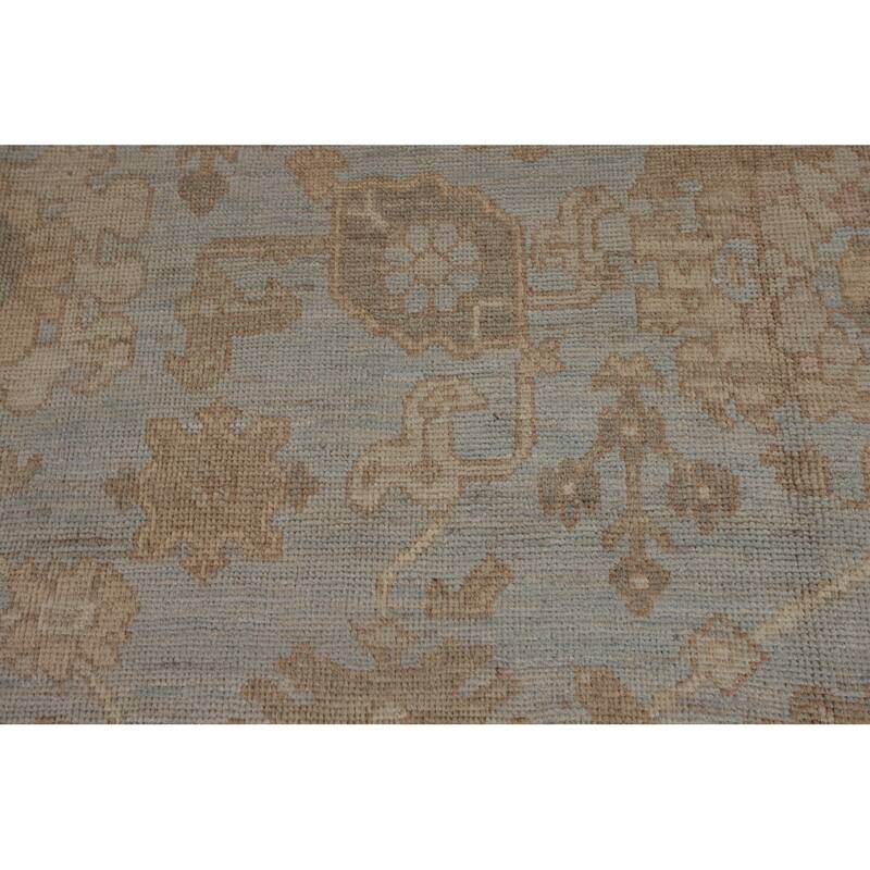 Vegetable Dye Oushak Turkish Rug Hand-Knotted Blue Wool Carpet - 8'11"x 11'8"