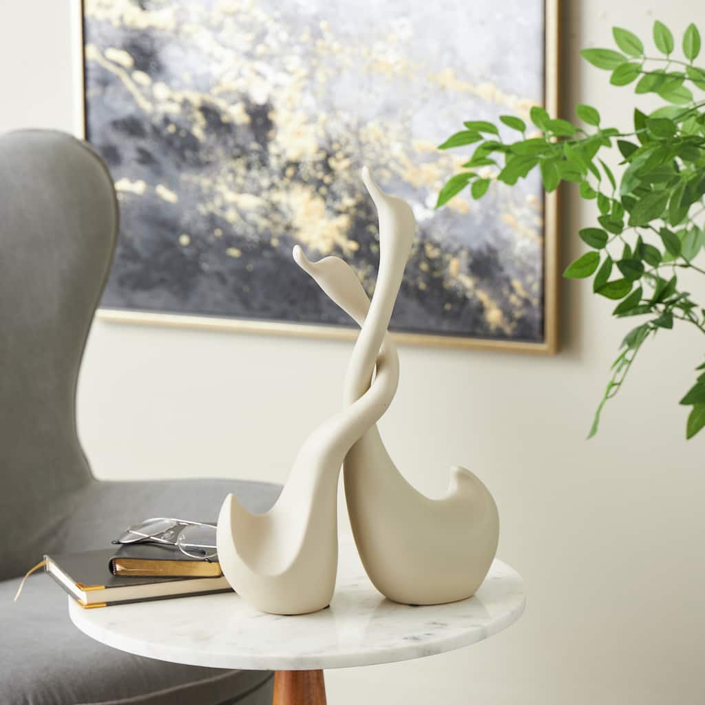 Beige Ceramic Intertwined Swan Decorative Sculpture (Set of 2)