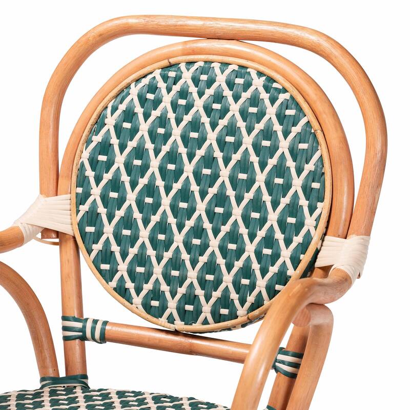 Mattie Rattan Bistro Chair - Handwoven Cafe-Style Dining Chair with Curved Arms for Kitchen or Indoor/Outdoor Lounge