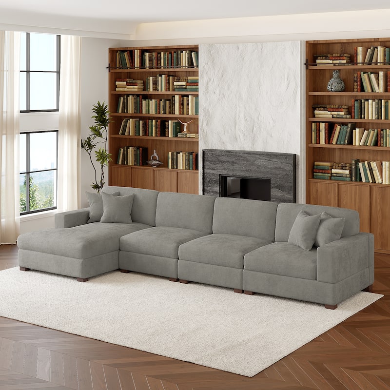 Modern Oversized Chenille Modular Sectional Sofa With Chaise - Grey/4 Piece - Left Facing