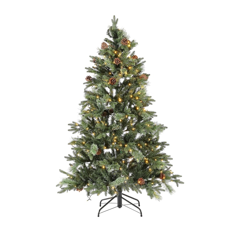 SAFAVIEH 5.5 Ft, Green, Pre-Lit Artificial Christmas Tree With Pine Cones - 42"W x 42"D x 66"H