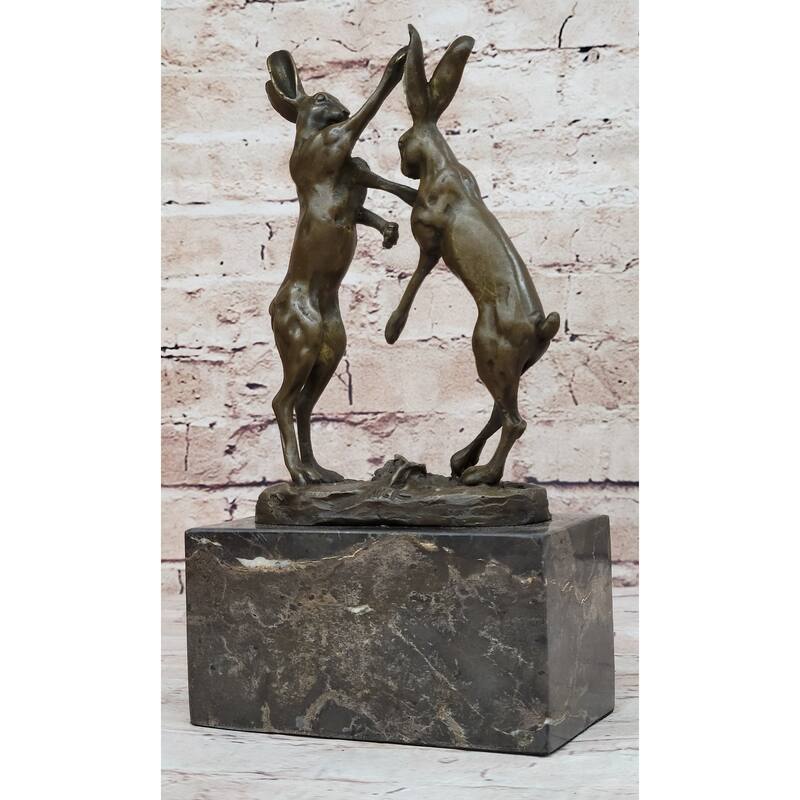 Boxing Hares Imitative Rabbits Bunnies Hot Cast Bronze Figurine Sculpture Statue By Milo