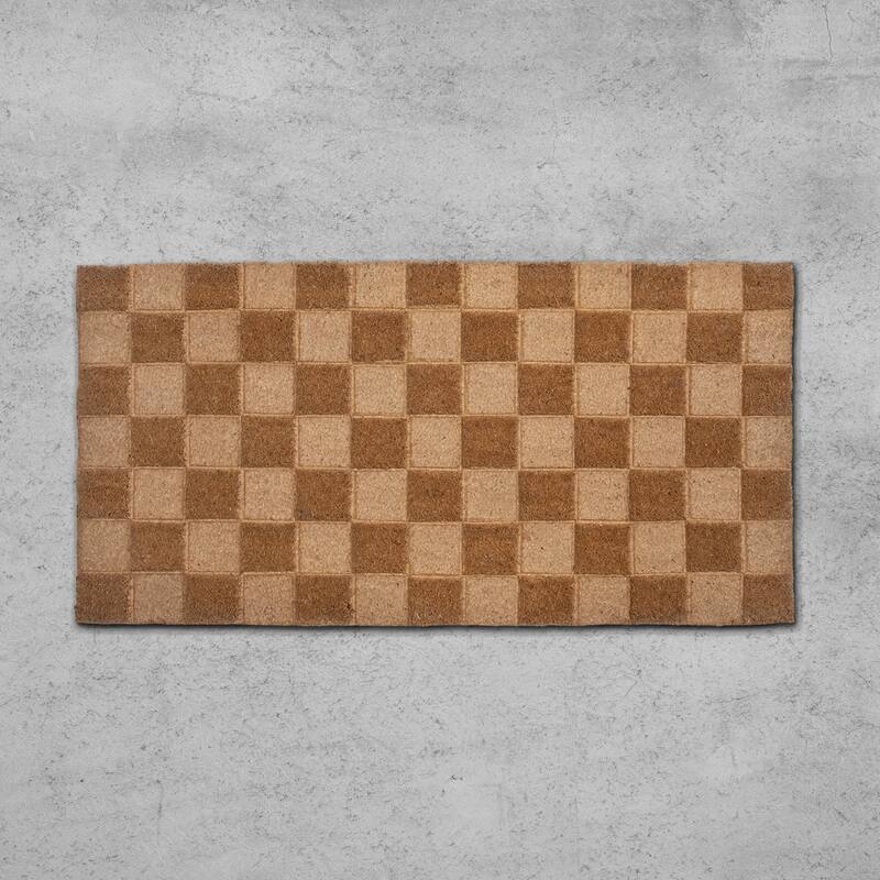 Engraved Coir Doormat with Checkerboard Print and PVC Back - 32.0"L x 16.0"W x 0.1"H