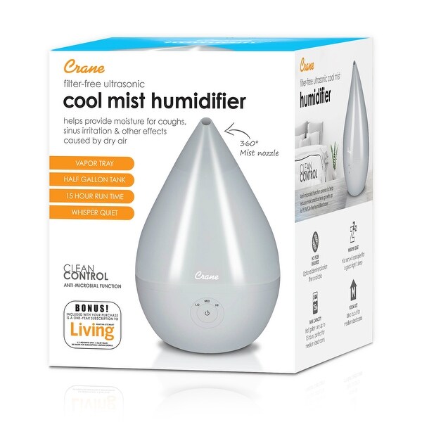 Crane 0.5 Gal. Droplet Cool Mist Humidifier for Rooms up to