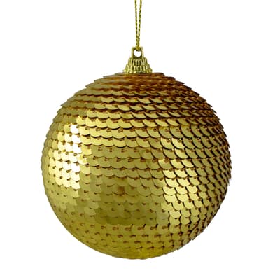 Gold Sequin Shatterproof Ball Christmas Ornament 3"