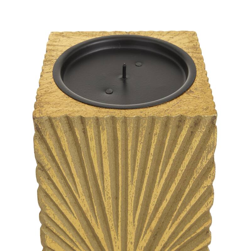 CosmoLiving by Cosmopolitan Gold, White or Black Wooden Carved Pillar Geometric Decorative Candle Holder (Set of 3)