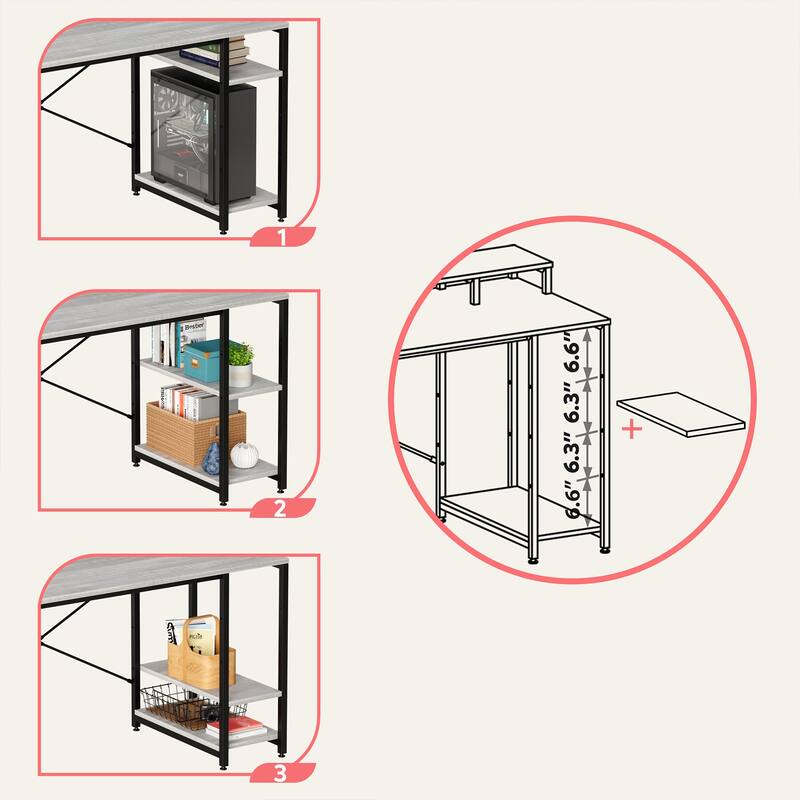 55 Inch Dual Monitor Computer Desk with Adjustable Shelves