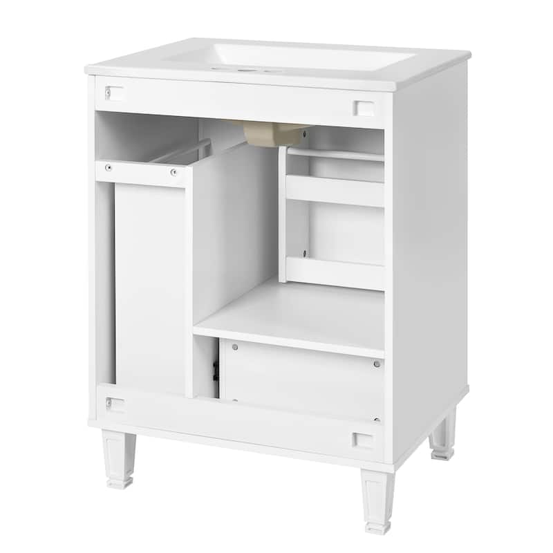 Roomfitters Bathroom Vanity with Sink, Cabinet with Door Shelf, Deep Drawer and Two-Tier Pull-Out Basket, Solid Wood Frame