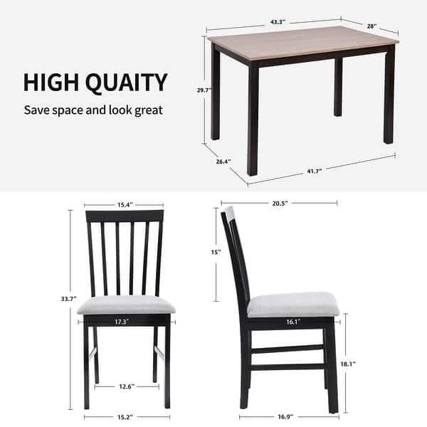 dimension image slide 0 of 2, Compact 5 Piece Dining Set for Small Spaces(42" Table and Upholstered Chairs)
