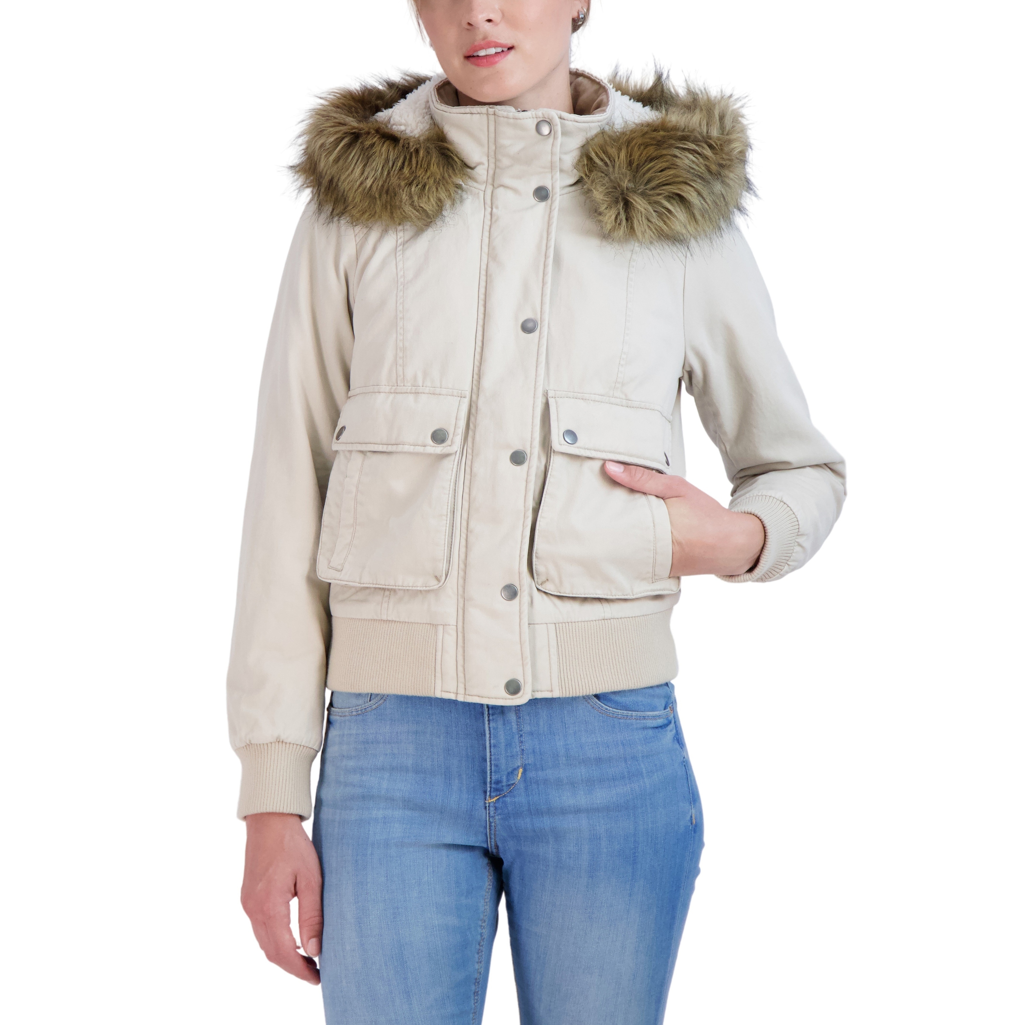 Sebby Cotton Faux Fur Trimmed Bomber Jacket Bed Bath Beyond