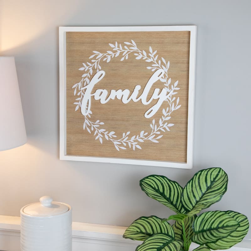 Family Framed Wooden Wall Sign - 15.75" - White