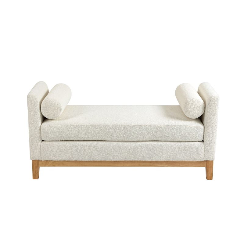 54.3"W Elegant Upholstered Bench, Ottoman with Wood Legs & 2 Bolster Pillows for End of Bed, Bedroom, Living Room, Entryway