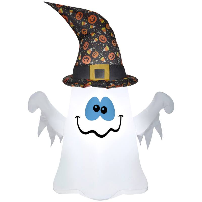Gemmy Halloween Inflatable Ghost in Witch Hat, 4 ft Tall