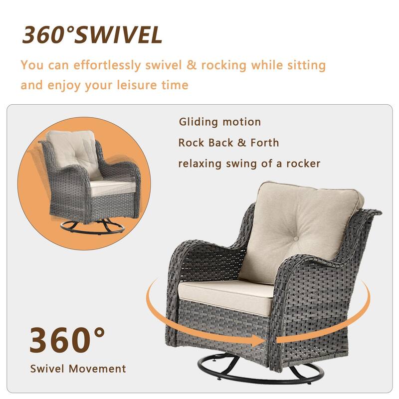 6 piece Wicker Patio Furniture Set with Outdoor Swivel Chair Cushions