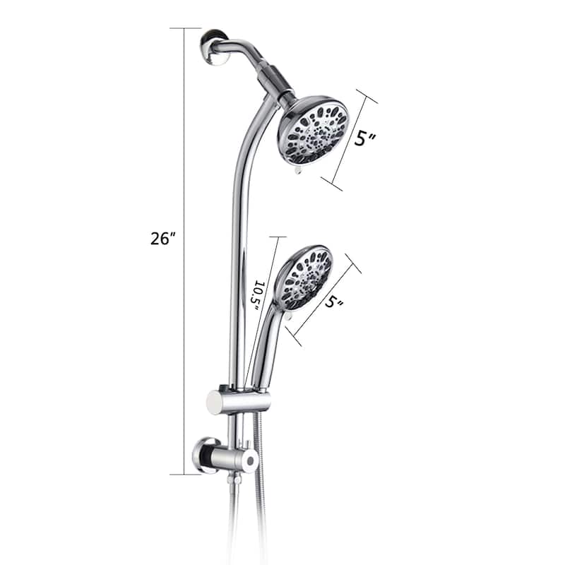Drill-Free Stainless Steel Slide Bar Combo Rain Showerhead 7-Setting Hand, Dual Shower Head Spa System