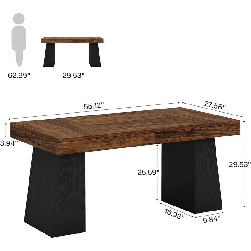 55" Executive Desk, Mid-Century Modern Wood Home Office Desk