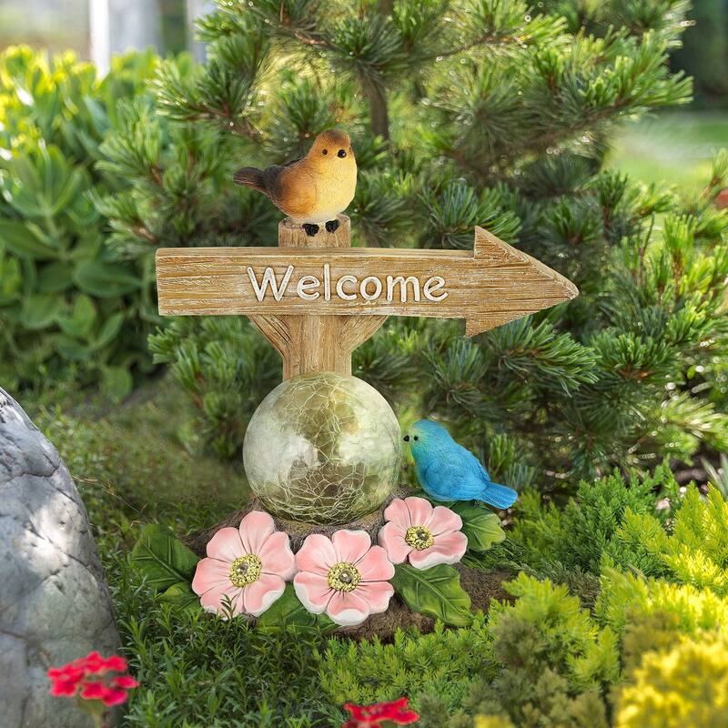 Solar Garden Decor Statues Welcome Sign Sculptures