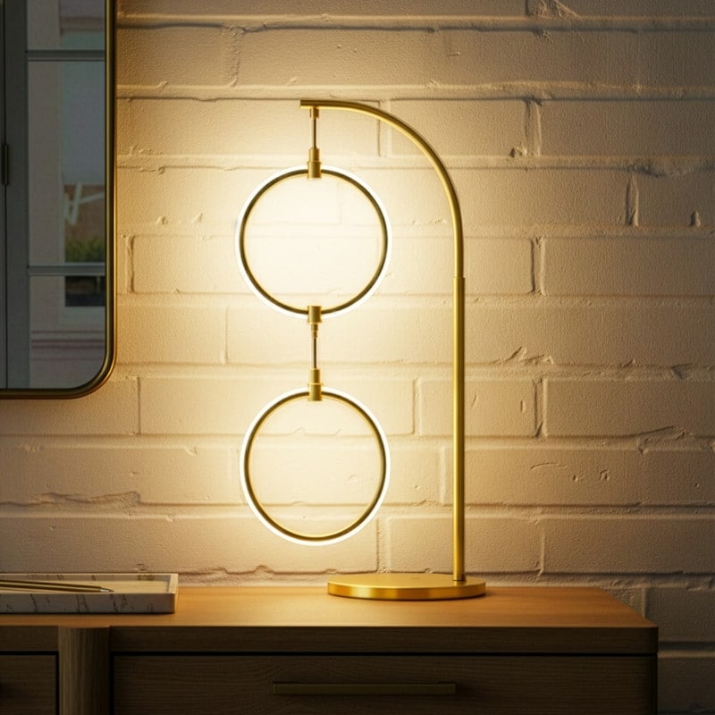 Brightech Nova 24 in. Antique Brass Modern & Contemporary Integrated LED Arc Table Lamp with Built-In 3-Way Dimmer