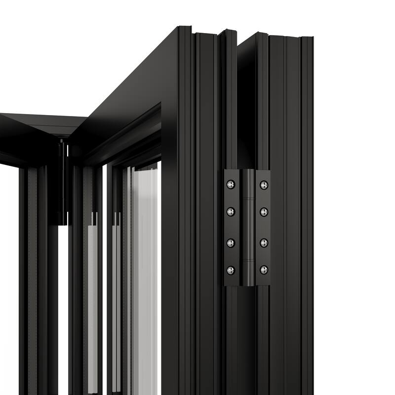 KaMic 108" x 80" 3 Panels Aluminum Folding Doors in Black, Folded Out from Right to Left Model #: FD3PBK10880-RL