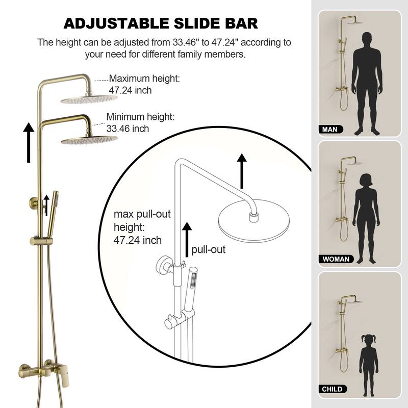 47"H Solid Brass Wall-Mounted Exposed Shower System with Tub Spout (Valve Included)