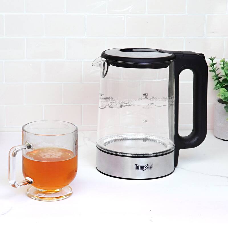 Total Chef Cordless Electric Glass Kettle with LED Light, 1.8 QT/1.7L