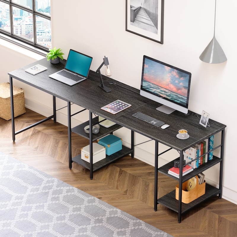 86.6 Inch L Shaped Desk Reversible Corner Office Computer Desk with Shelves