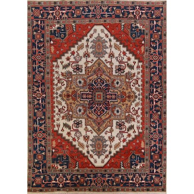 Hand Knotted Oriental 100% Wool Carpet Traditional Medallion Beige & Ivories Heriz (serapi) Area Rug - 11' 10'' X 8' 10''