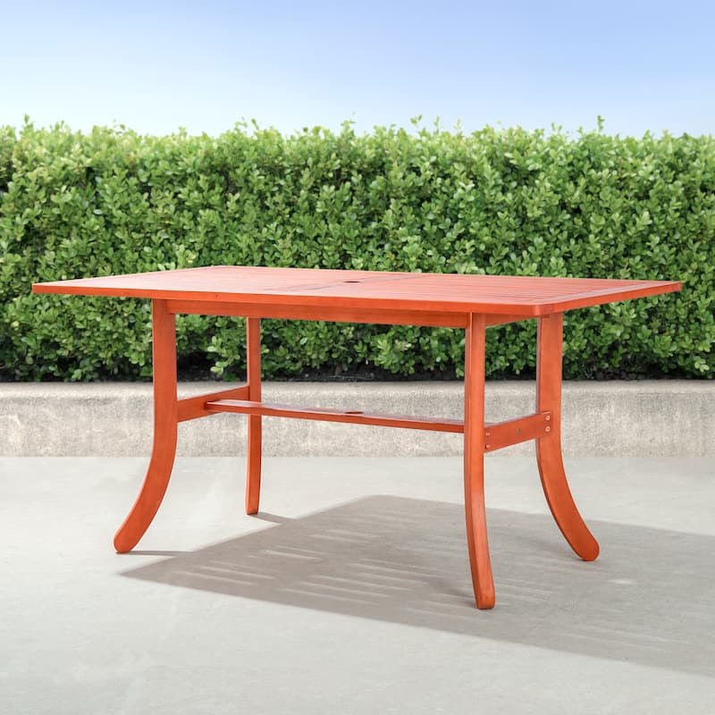 Hakan Wood Patio Curvy Legs Table and Stacking Chair Set
