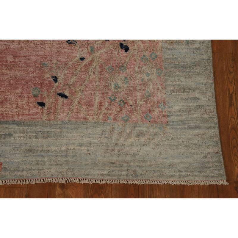 Vegetable Dye Pink Art Deco Turkish Rug Hand-Knotted Wool Carpet - 4'10" x 7'3"