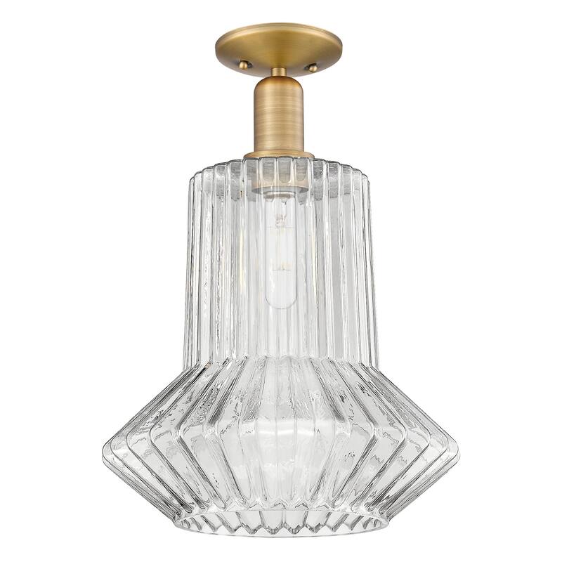 Innovations Lighting 716-1C-17-12 Springwater Semi-Flush Springwater - Brushed Brass / Clear Fluted