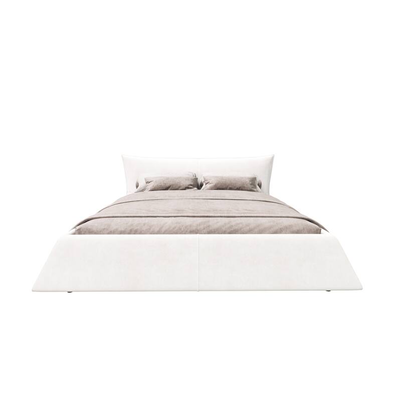 GDFStudio - Queen Size Velvet Upholstered Platform Bed with Special Shaped Headboard